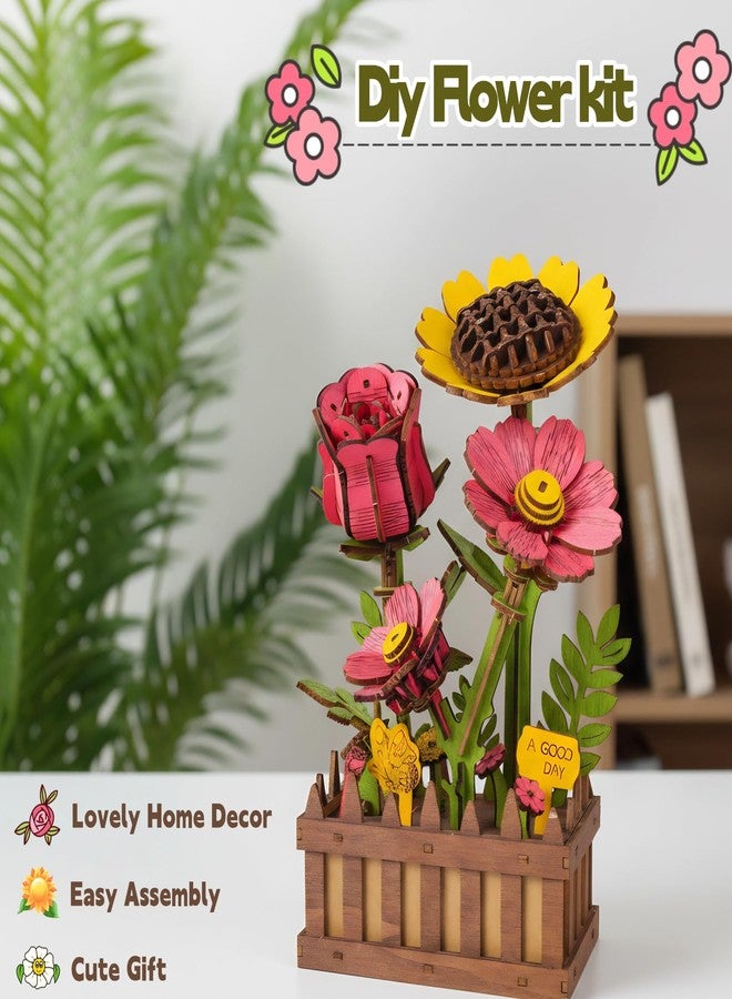 Gueiddi Wooden 3D Puzzles for Adults, 3D Wooden Puzzles House Warming Gift Hobby Kit Stem Home Decor (Wooden Flowers) - Image 4